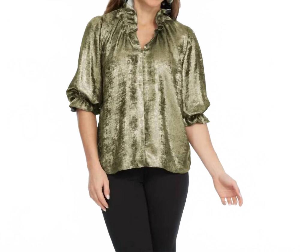 NEW LIOR blossom ruffle neck blouse in gold